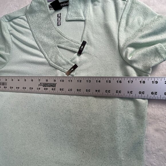 Jamie Sadock Green Sparkly Short Sleeve Golf Polo Shirt Top Medium Unique Collar - Picture 6 of 7